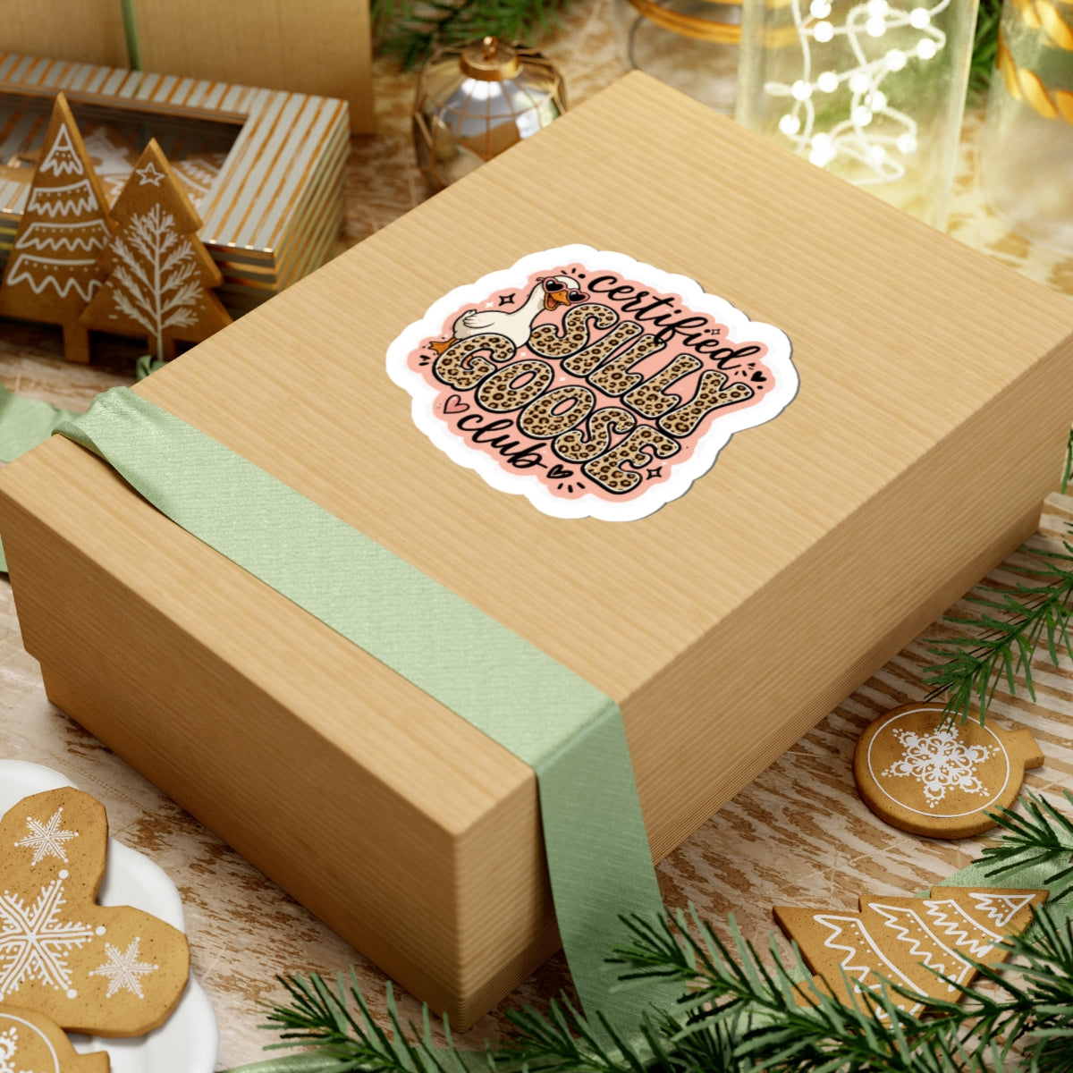 Certified Silly Goose Club Sticker — Cute Leopard-Print Goose Kiss-Cut Sticker