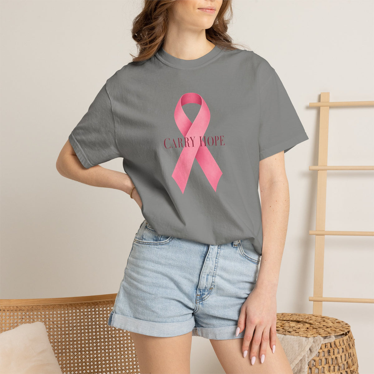 Breast Cancer Awareness T-Shirt — Pink Ribbon "Carry Hope"