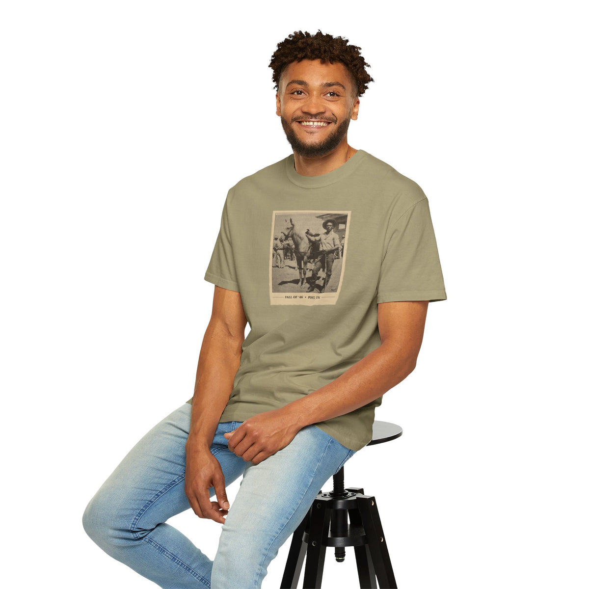Vintage Cowboy Photo T-Shirt — 'Tales of the West' Garment-Dyed Tee