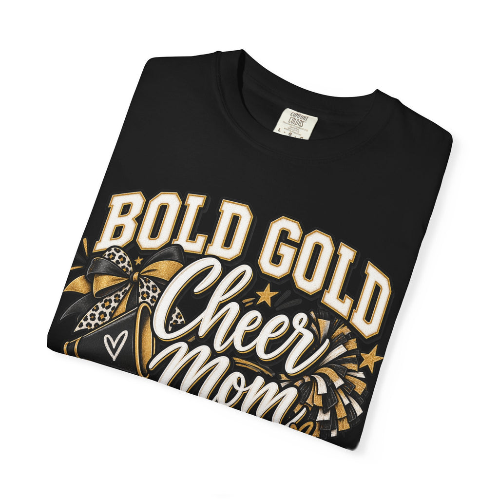 Bold Gold Cheer Mom T-Shirt – Pom Pom Cheerleader Mom Tee