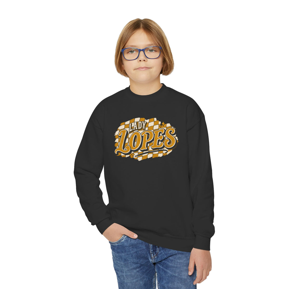 Youth Crewneck Sweatshirt - "Lady Lopes" Retro Checker Logo