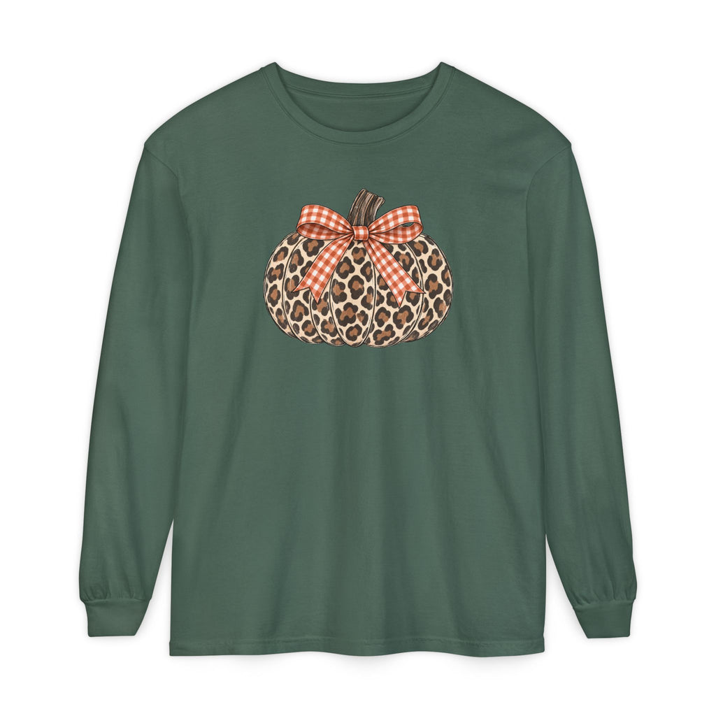 Leopard Pumpkin Long Sleeve Tee — Buffalo Plaid Bow Fall Shirt