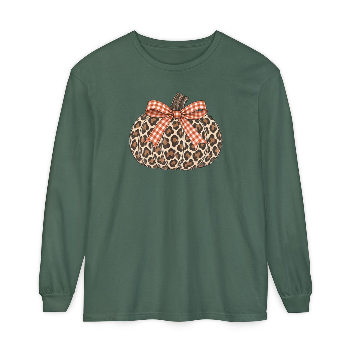 Leopard Pumpkin Long Sleeve Tee — Buffalo Plaid Bow Fall Shirt