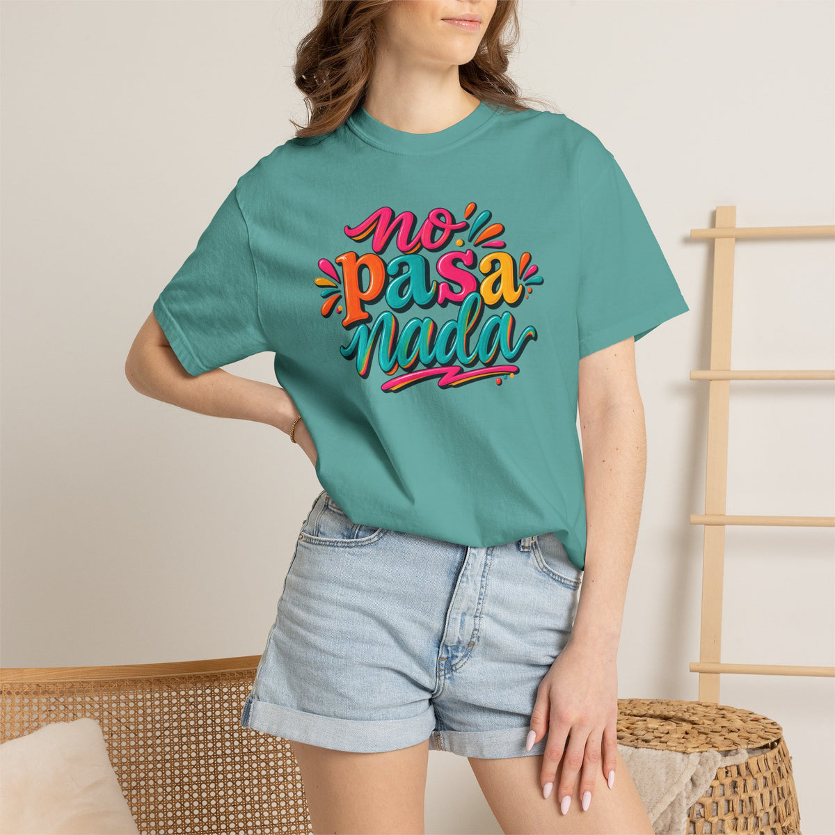 No Pasa Nada T-Shirt — Colorful Spanish Phrase Tee, Relaxed Vibe Casual Top