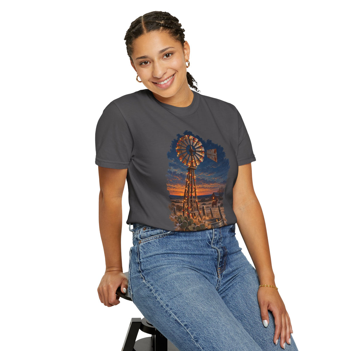 Vintage Windmill Christmas Sunset T-Shirt