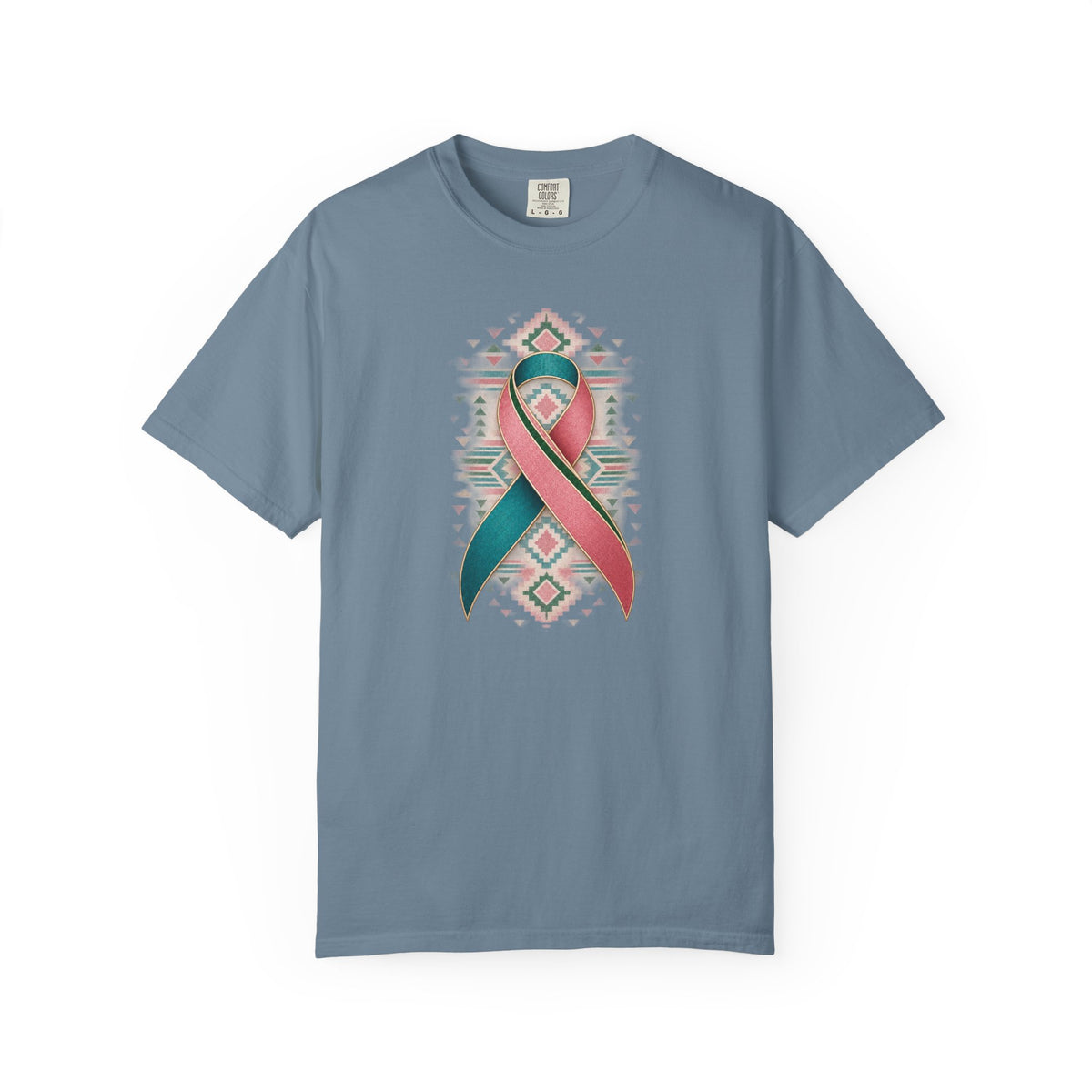 Metastatic Breast Cancer Awareness Ribbon Tee — Desert Aztec Teal & pink  Support Shirt