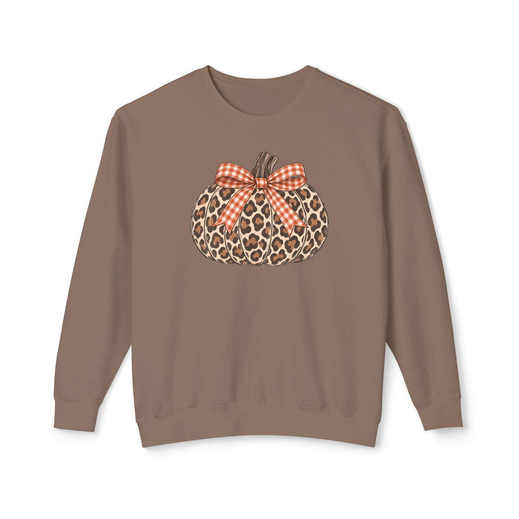 Leopard Pumpkin Crewneck Sweatshirt - Fall Plaid Bow Autumn Pullover