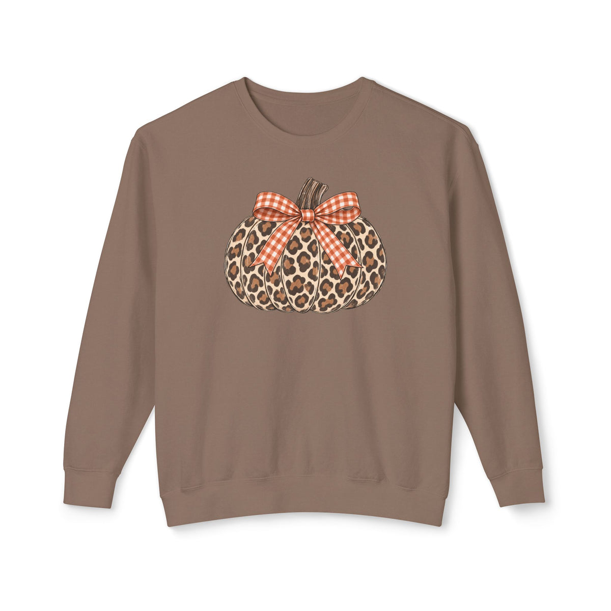 Leopard Pumpkin Crewneck Sweatshirt - Fall Plaid Bow Autumn Pullover