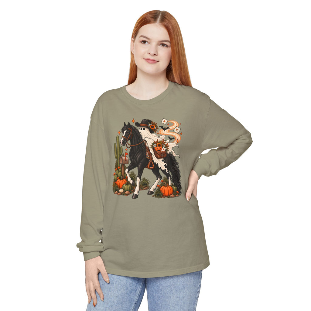 Halloween Cowboy Ghost Horse Long Sleeve Tee