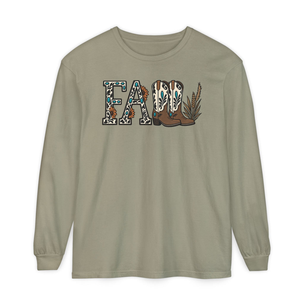 Fall Leopard Boots Graphic Long Sleeve Tee