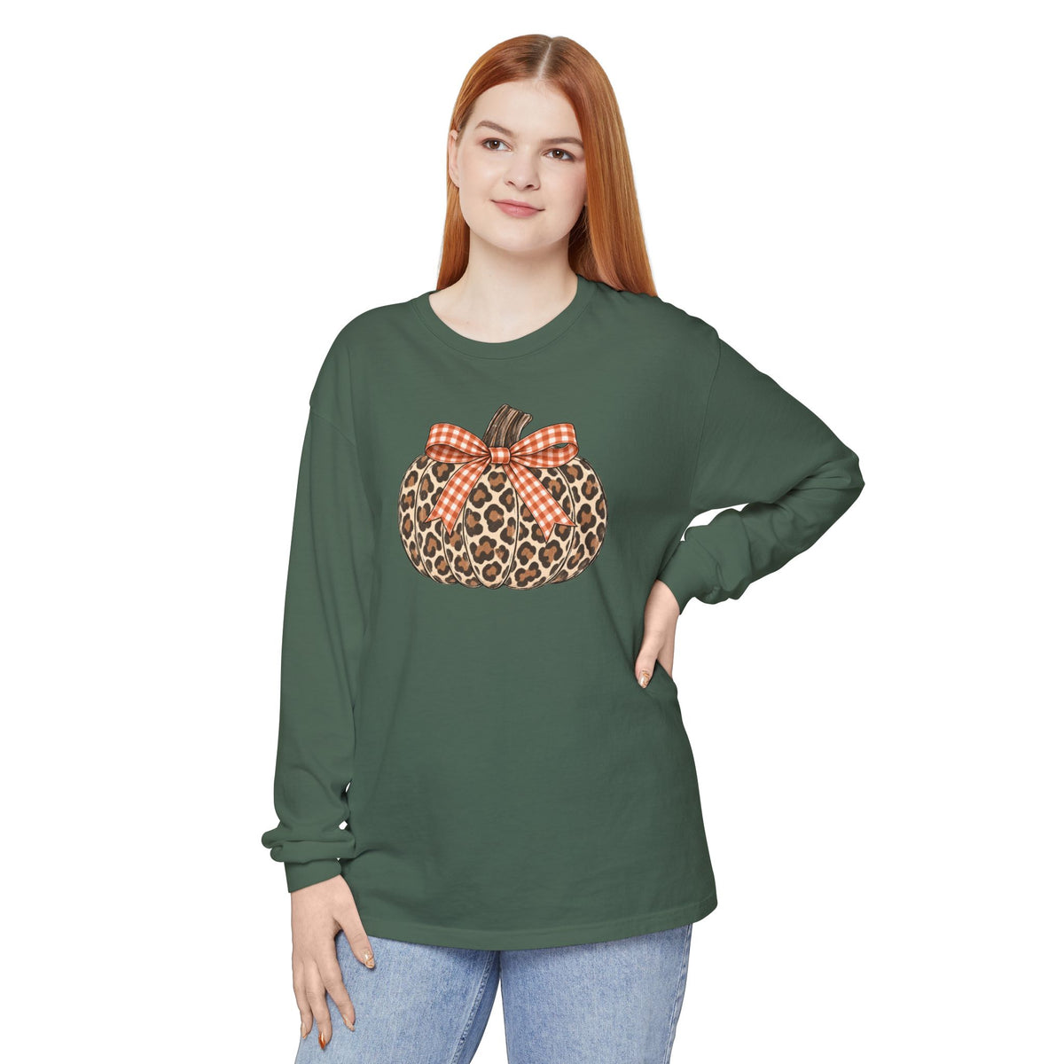 Leopard Pumpkin Long Sleeve Tee — Buffalo Plaid Bow Fall Shirt