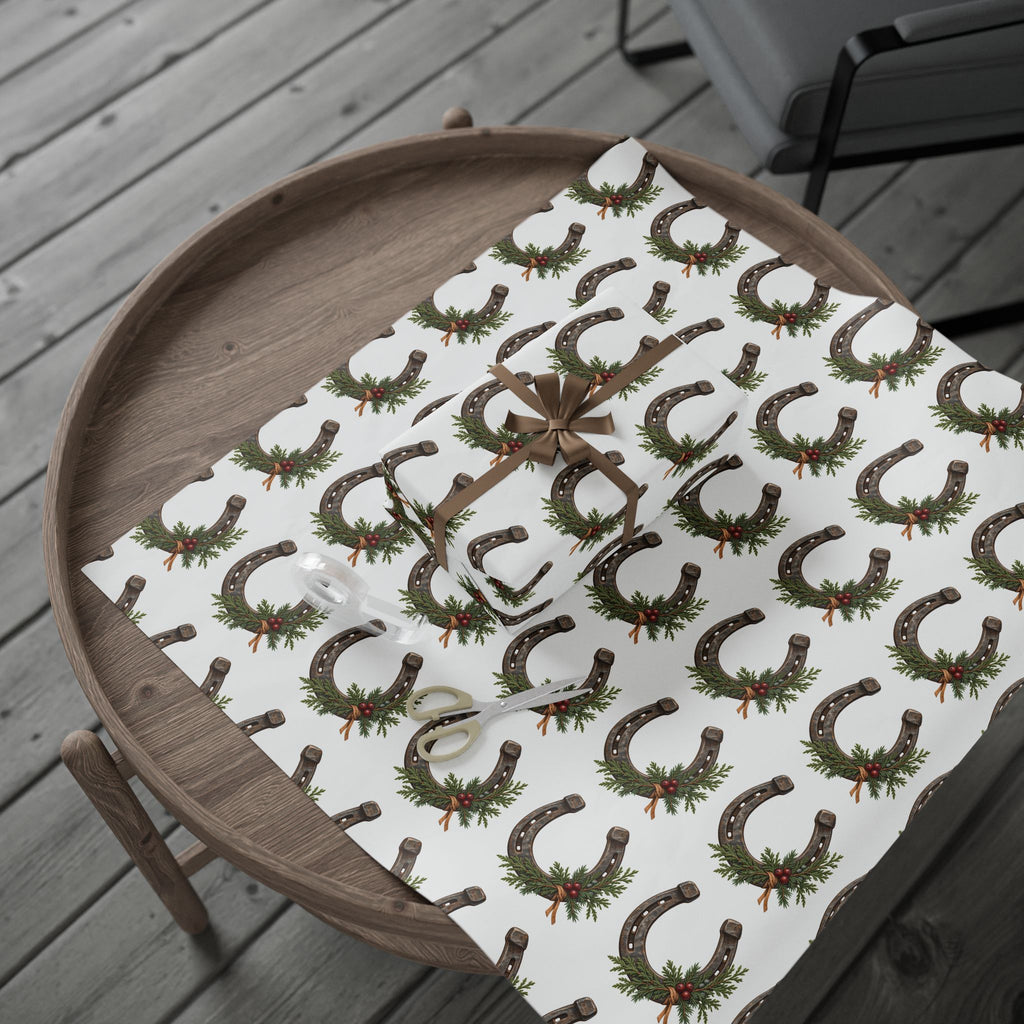 Rustic Horseshoe & Evergreen Wrapping Paper