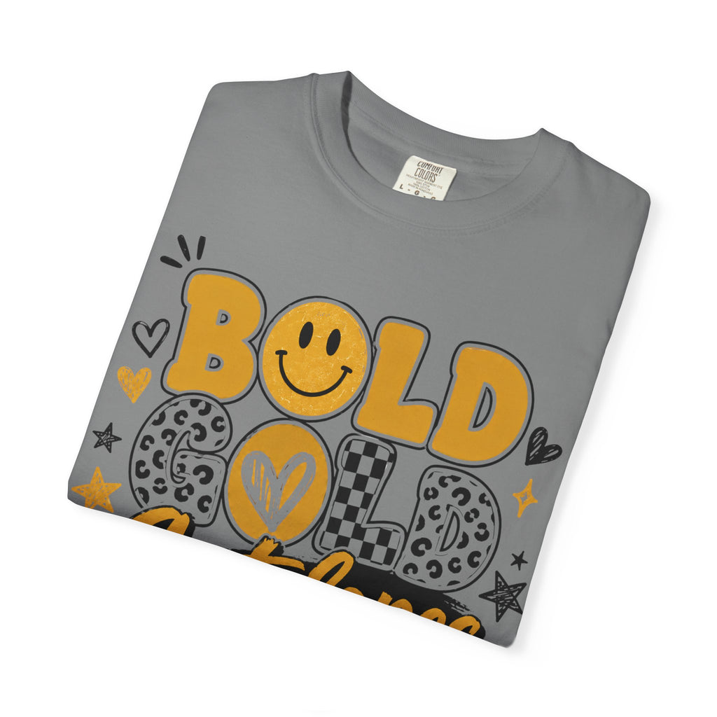 Bold Gold Antelopes Graphic T-Shirt — Cheerful Retro Smile Design