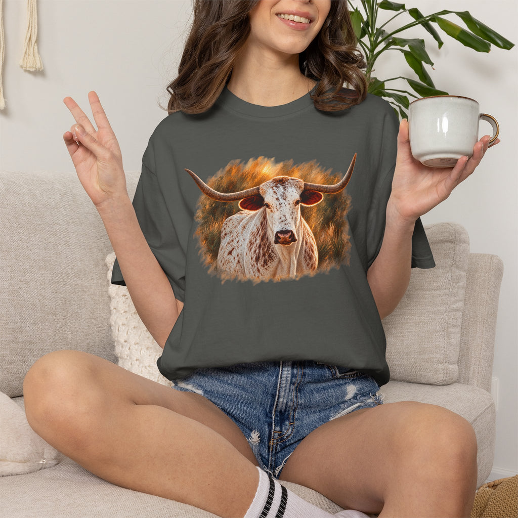 Longhorn Painting T-Shirt — Rustic Texas Cattle Graphic Tee