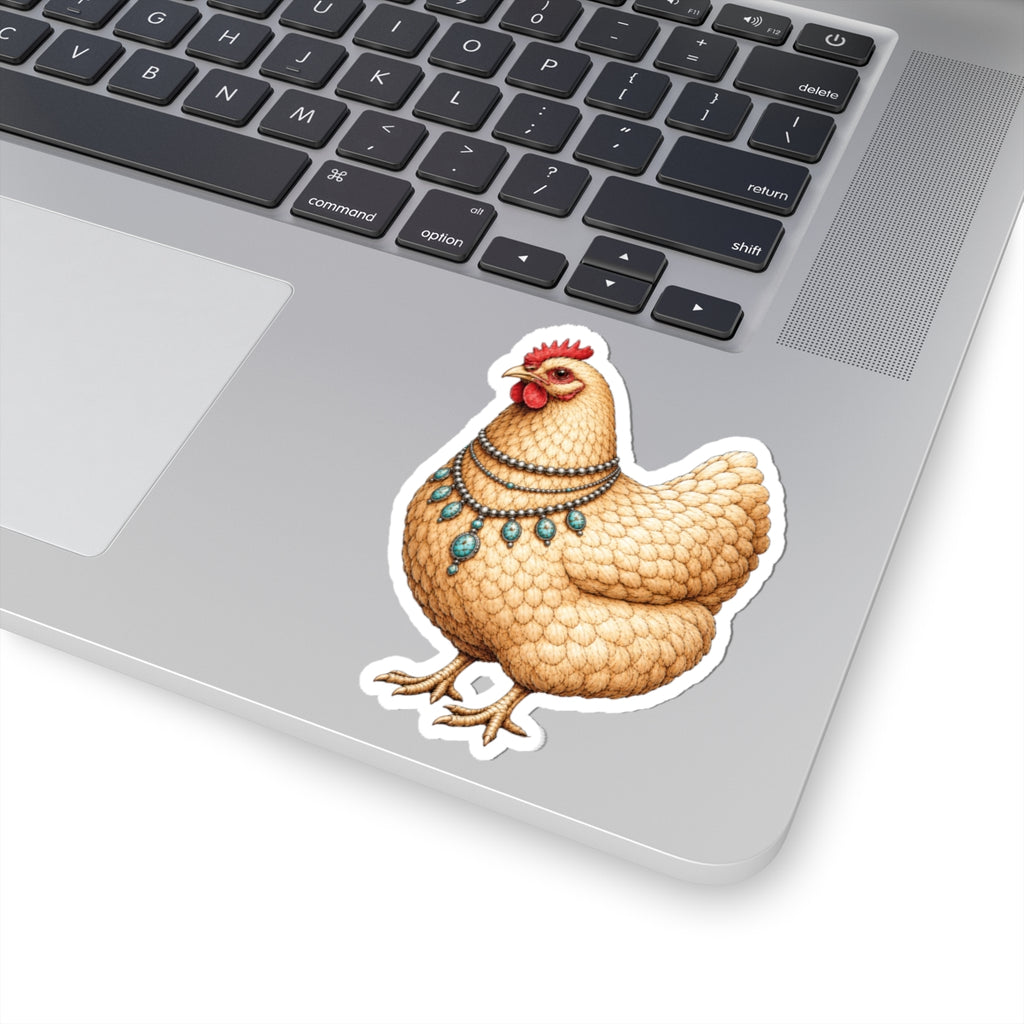 Turquoise Hen Kiss-Cut Sticker — Decorative Chicken Sticker for Laptops, Water Bottles & Journals