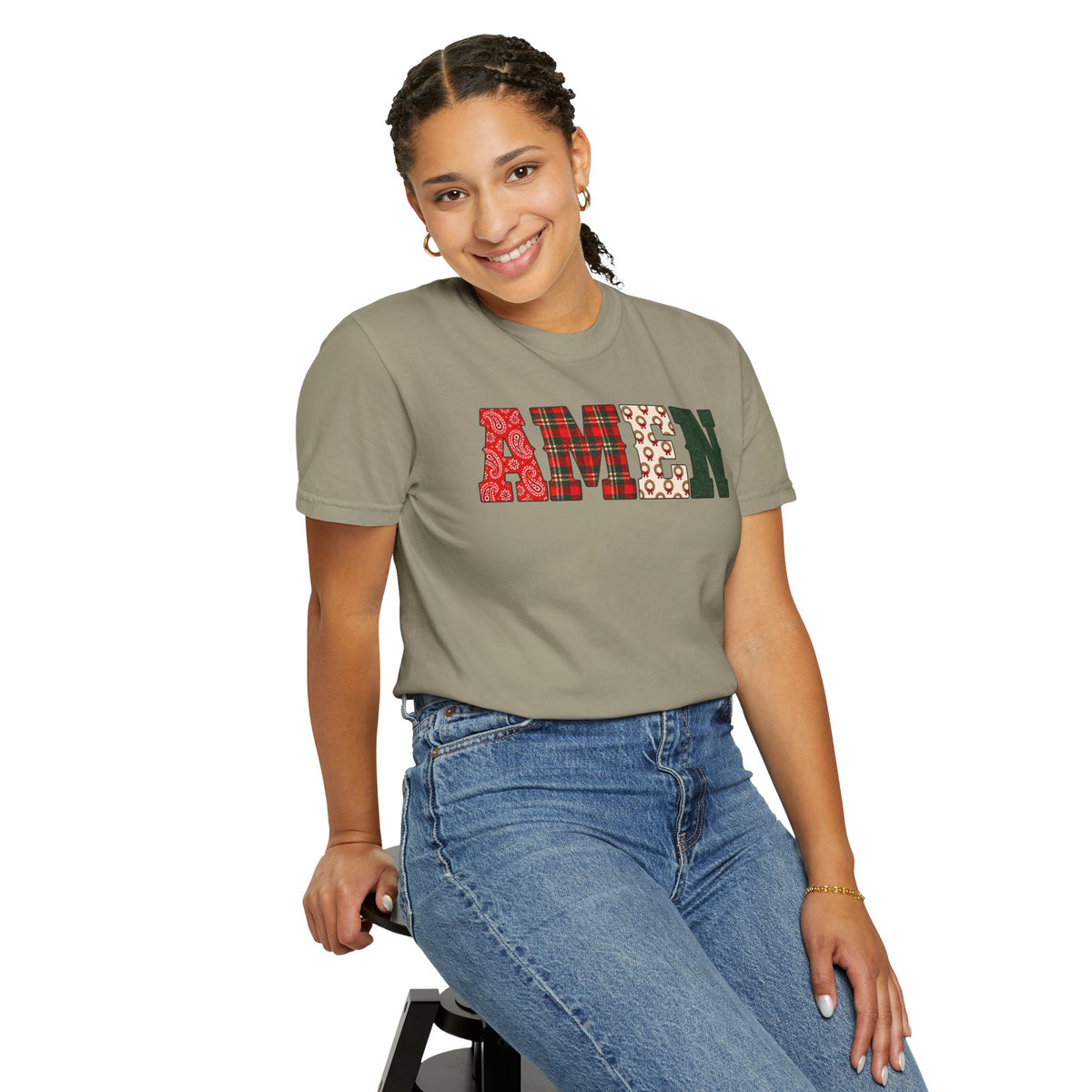 AMEN Western Christmas Patchwork T-Shirt