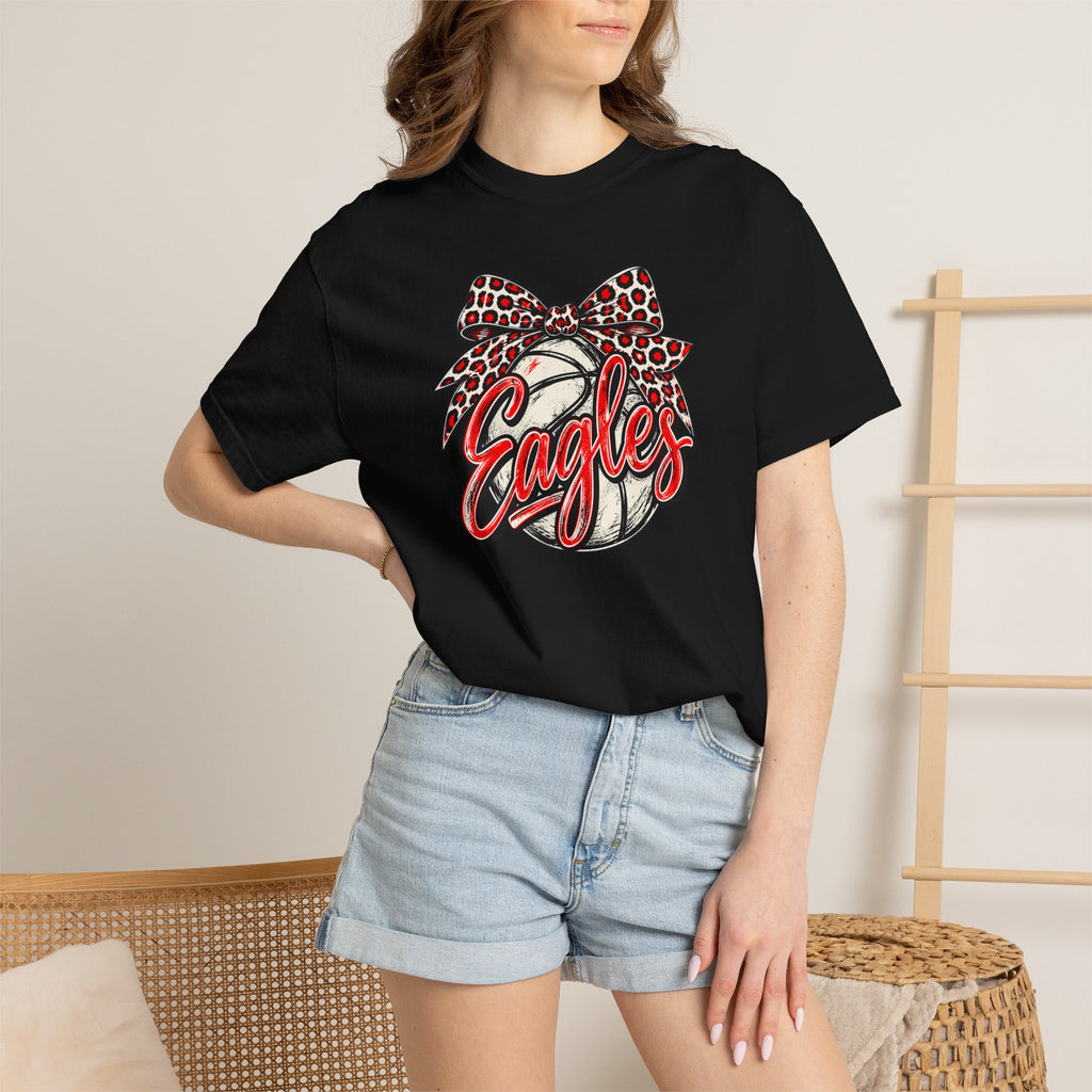 Eagles Volleyball T-Shirt with Leopard Bow Graphic