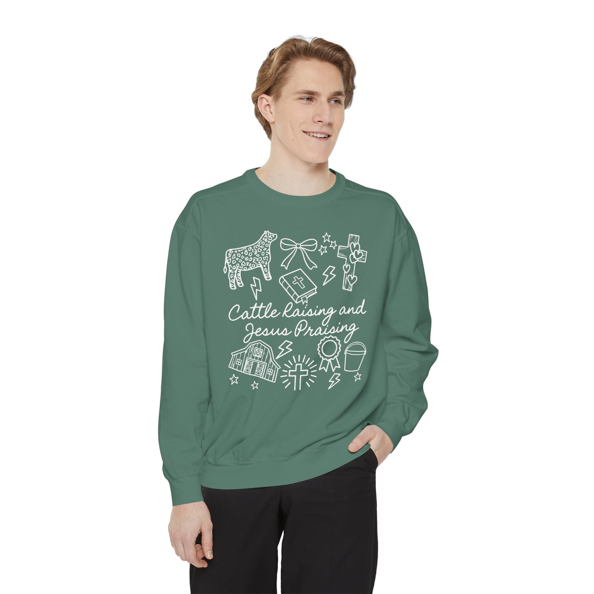 Cattle Raising & Jesus Praising Sweatshirt — Stockshow Mom Christian Crewneck