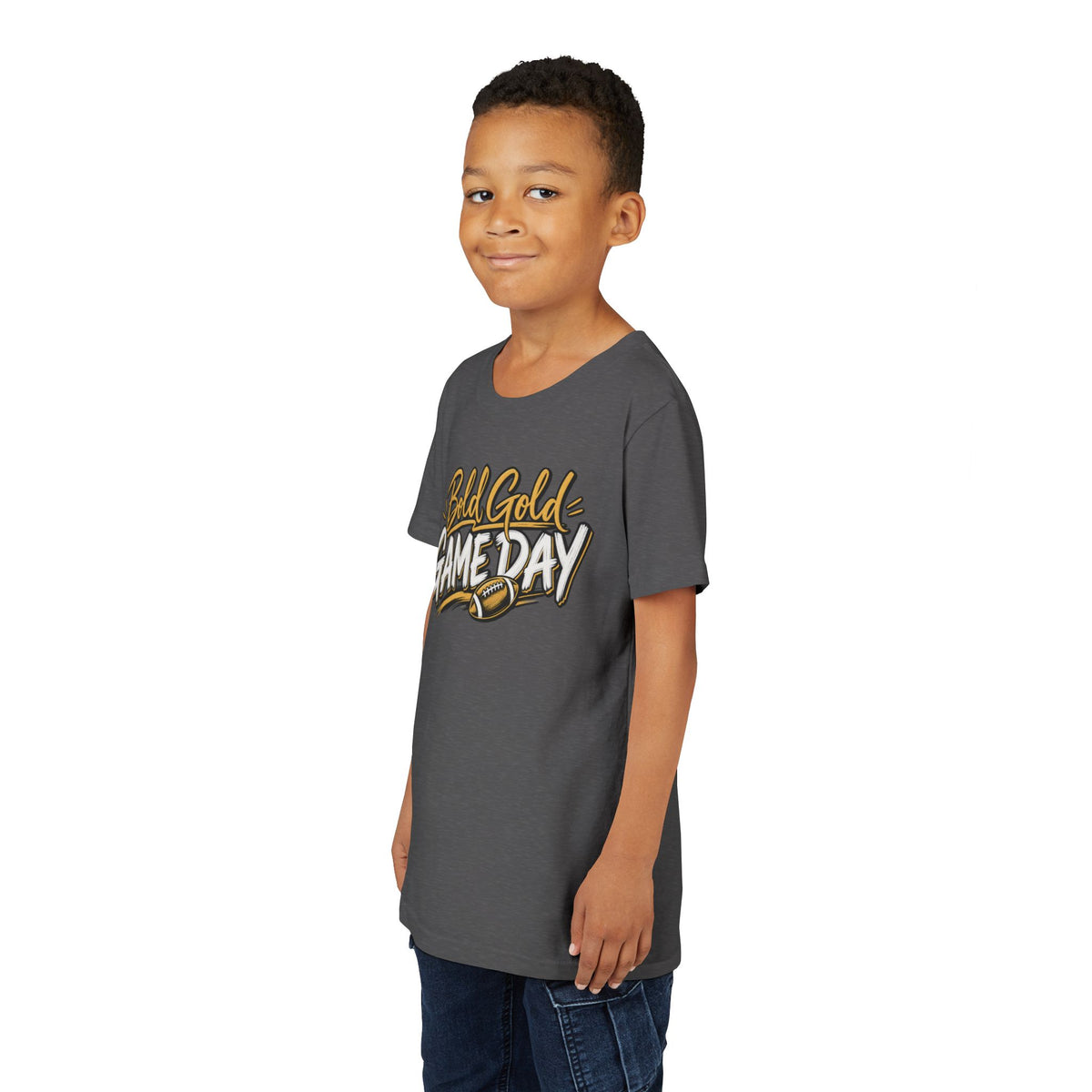 Youth Tee - "Bold Gold Gameday" Football Graphic