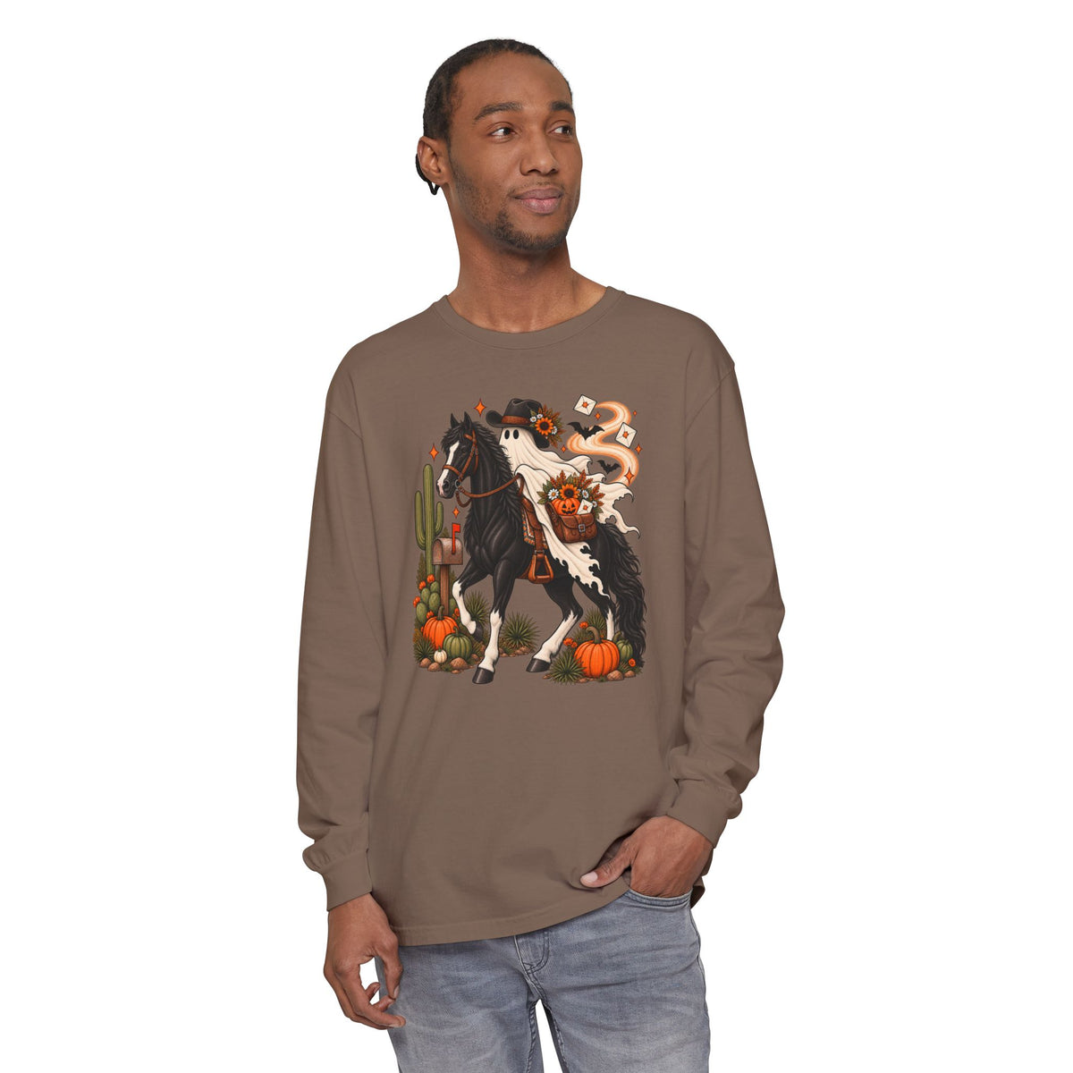 Halloween Cowboy Ghost Horse Long Sleeve Tee