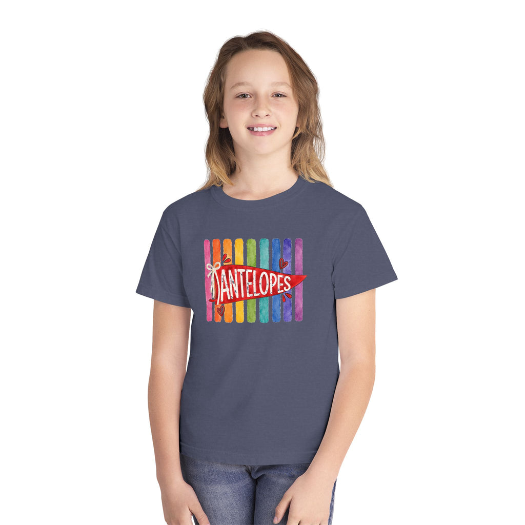 Youth Tee — Rainbow 'Antelopes' Pennant School Spirit Shirt
