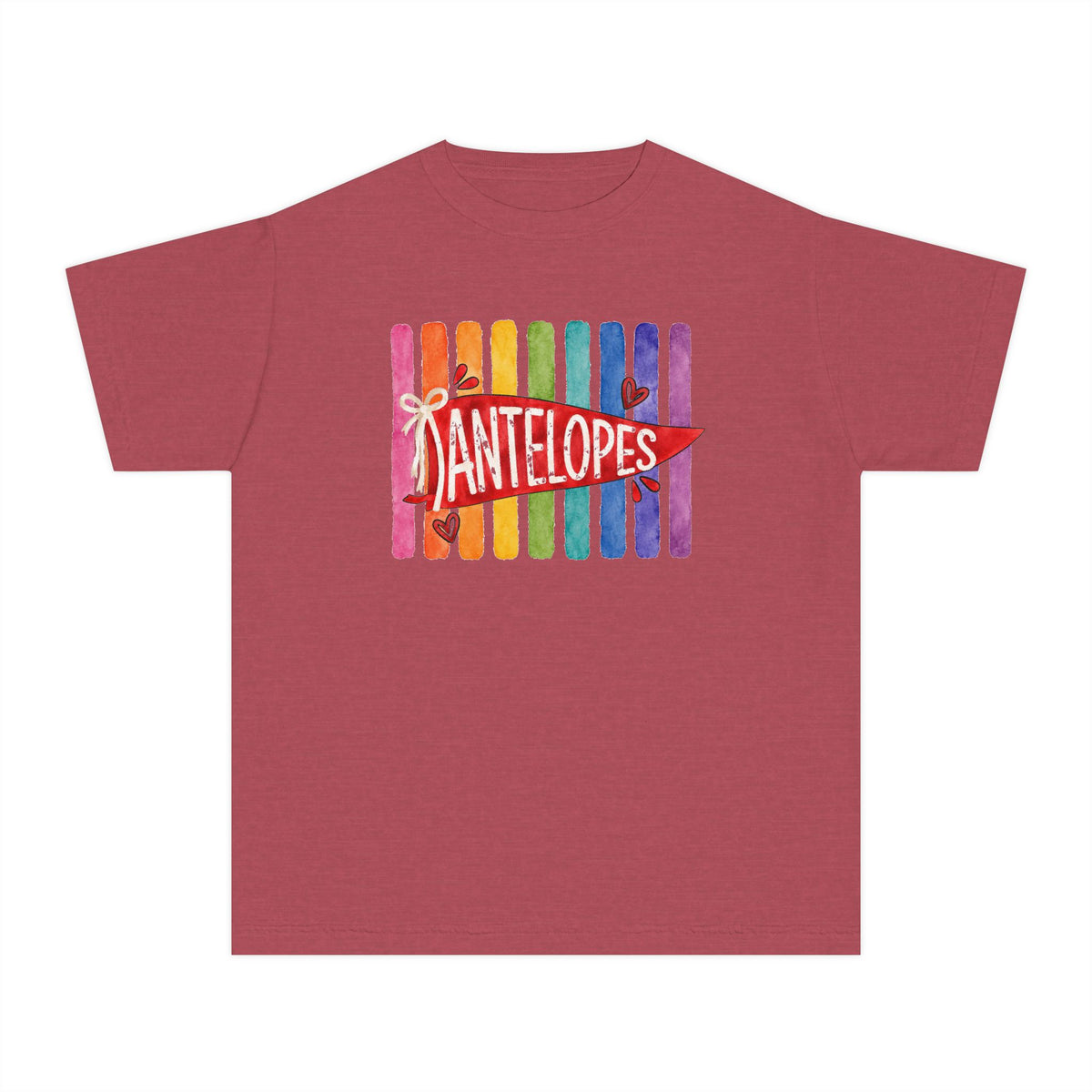 Youth Tee — Rainbow 'Antelopes' Pennant School Spirit Shirt