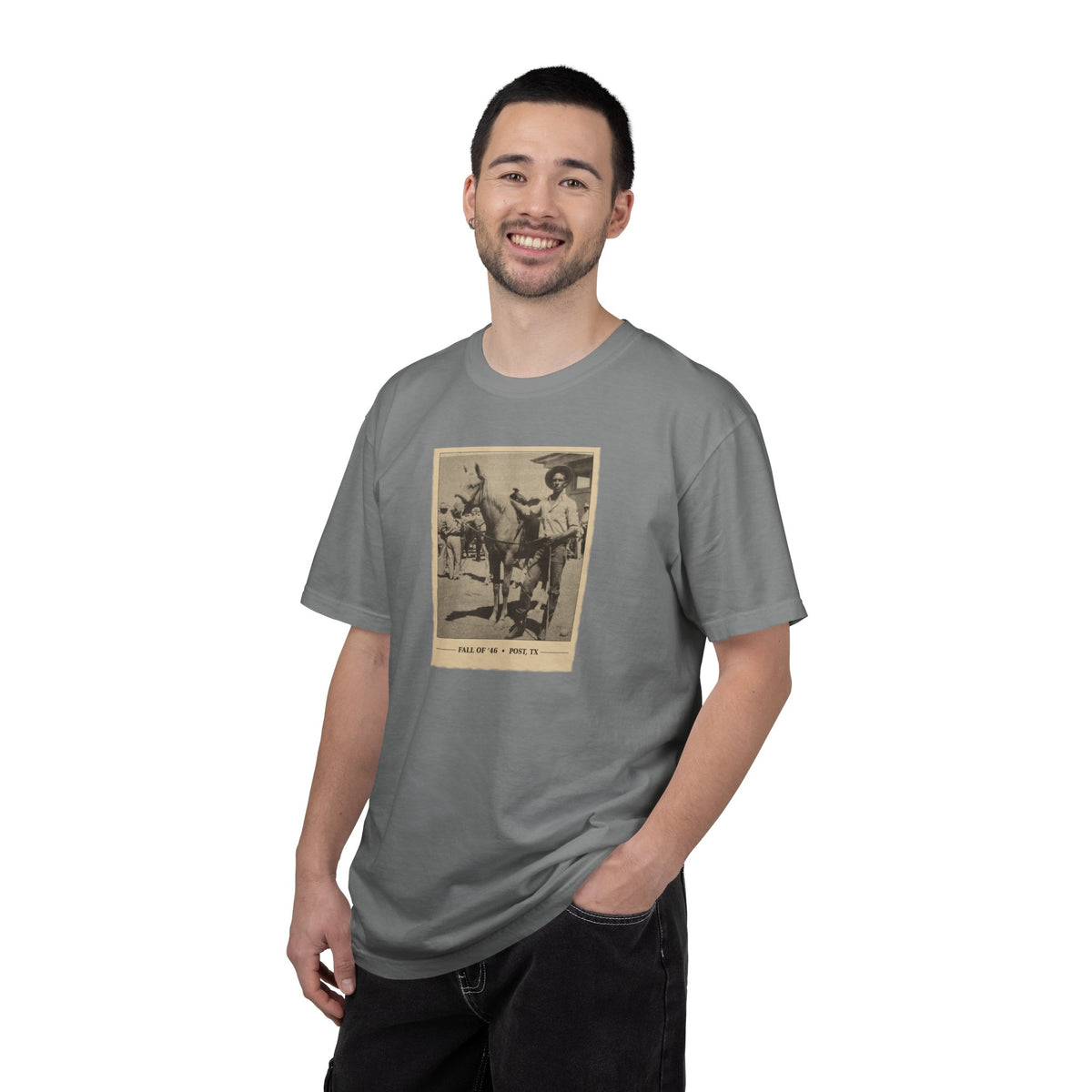Vintage Cowboy Photo T-Shirt — 'Tales of the West' Garment-Dyed Tee