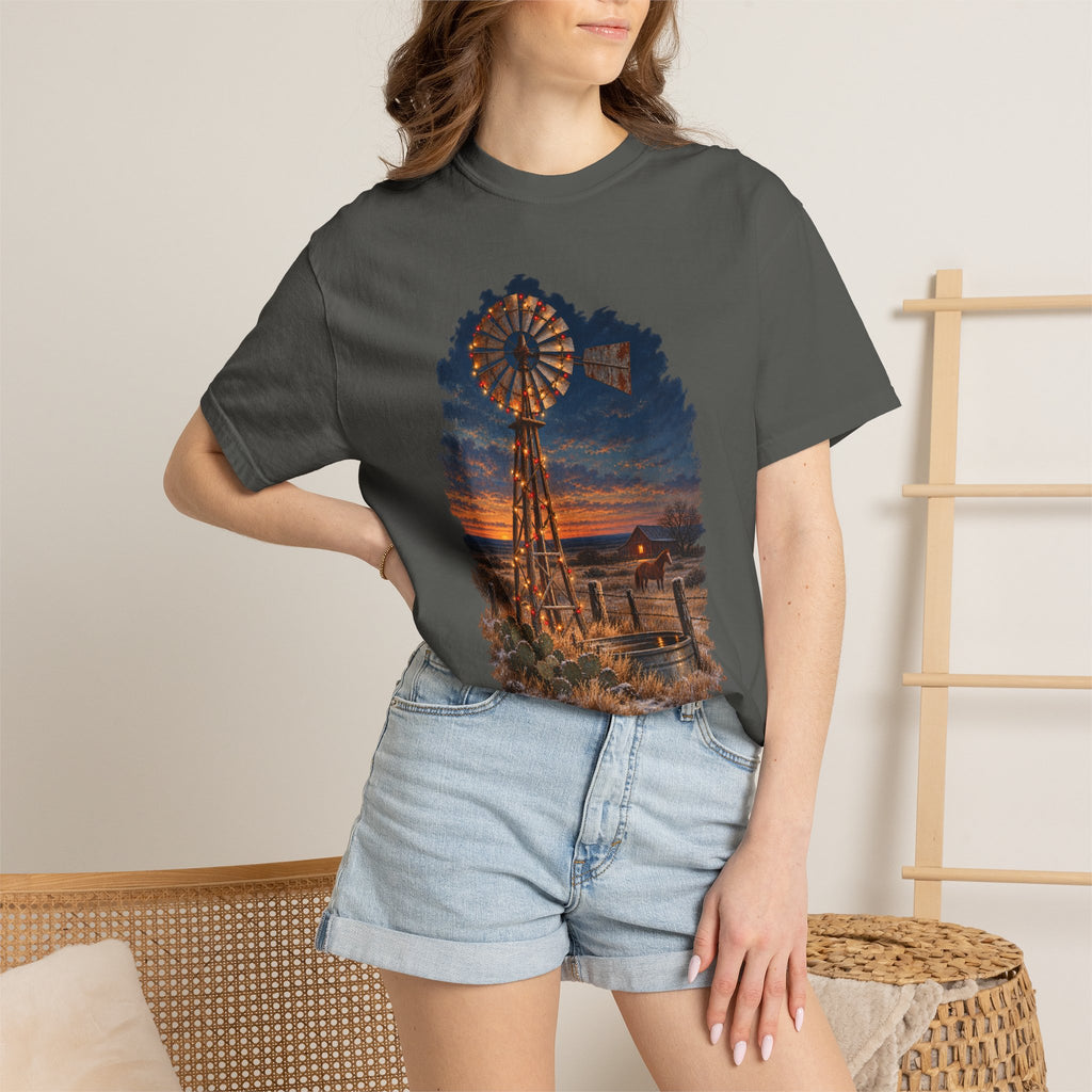 Vintage Windmill Christmas Sunset T-Shirt
