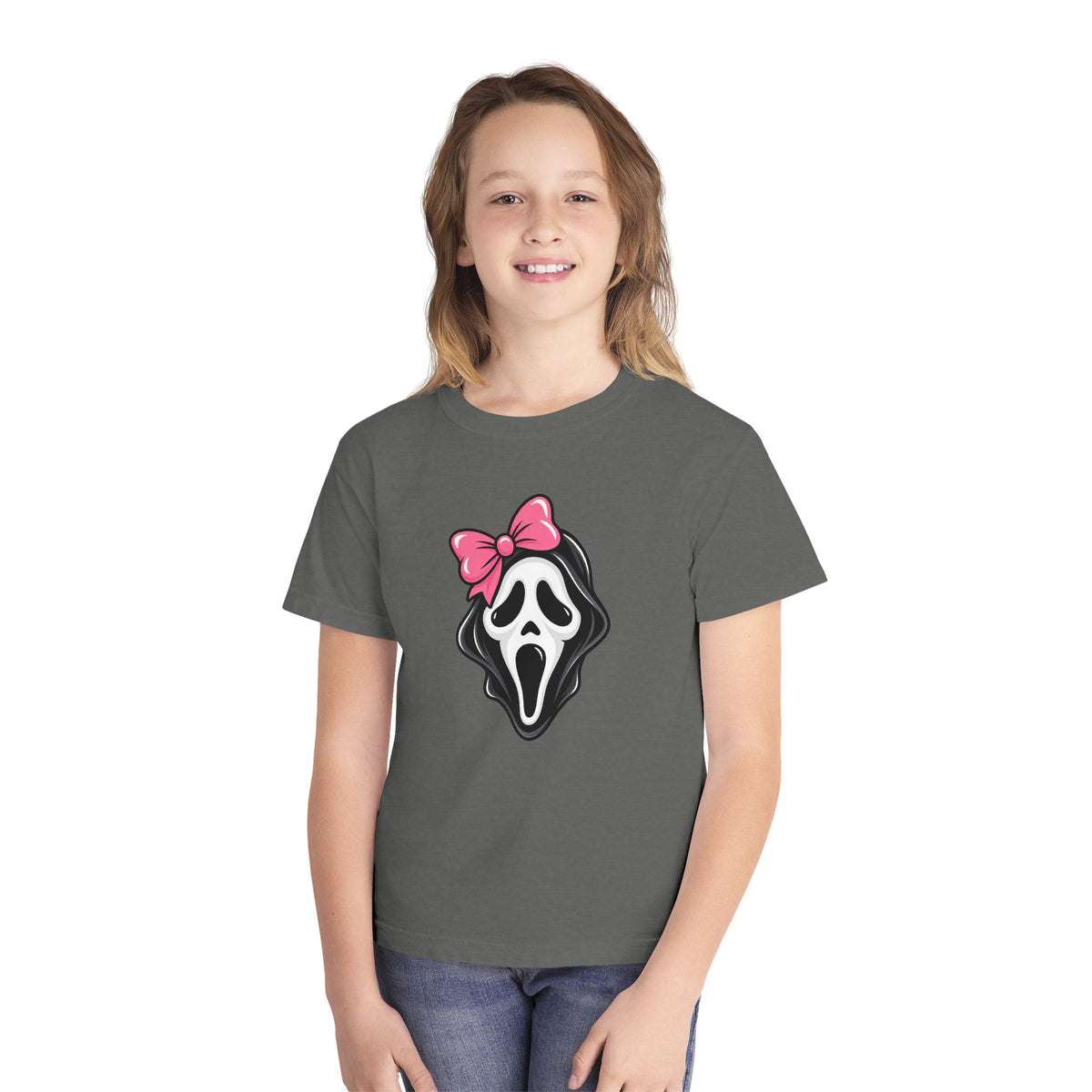 Youth Tee — Pink Bow Scream Mask Graphic