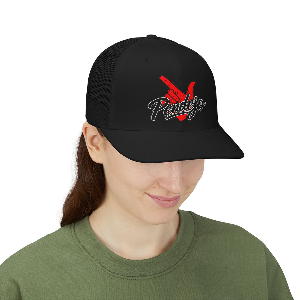 Pendejo Snapback Trucker Cap — Bold Red Hand Graphic Hat