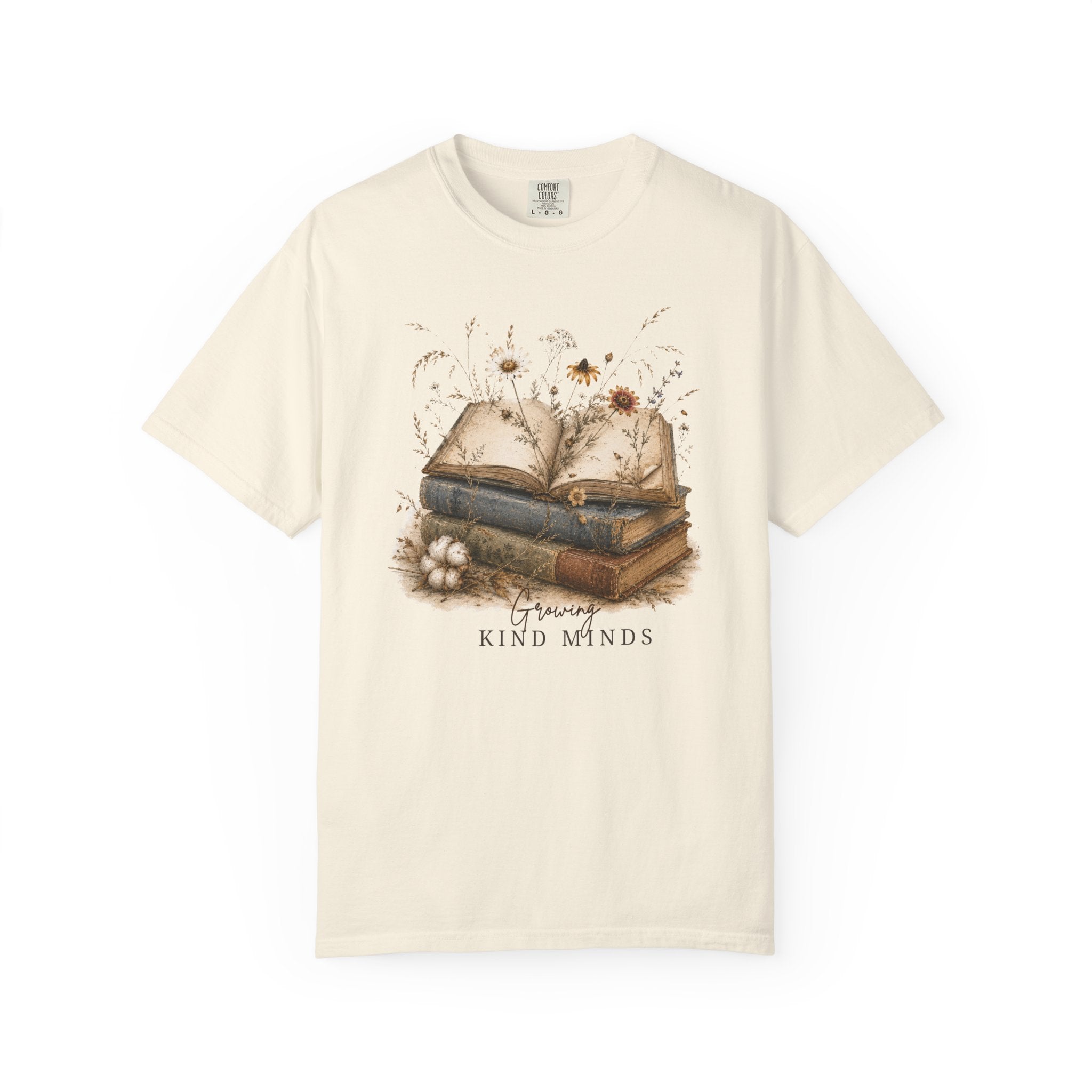 Growing Kind Minds Comfort Colors® Teacher Shirt | Vintage Watercolor Book Lover Tee | Boutique Teacher Gift