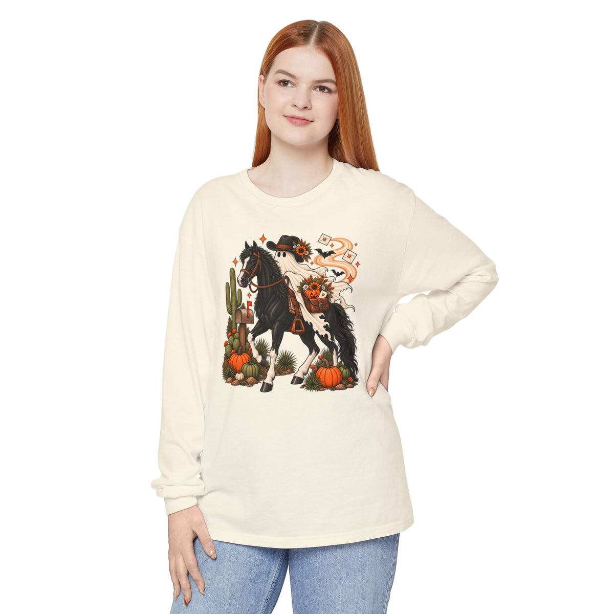 Halloween Cowboy Ghost Horse Long Sleeve Tee