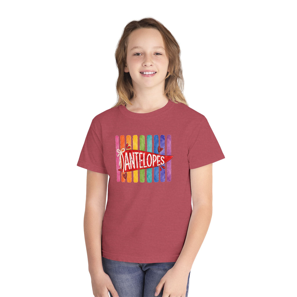 Youth Tee — Rainbow 'Antelopes' Pennant School Spirit Shirt