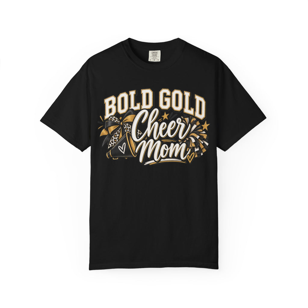 Bold Gold Cheer Mom T-Shirt – Pom Pom Cheerleader Mom Tee