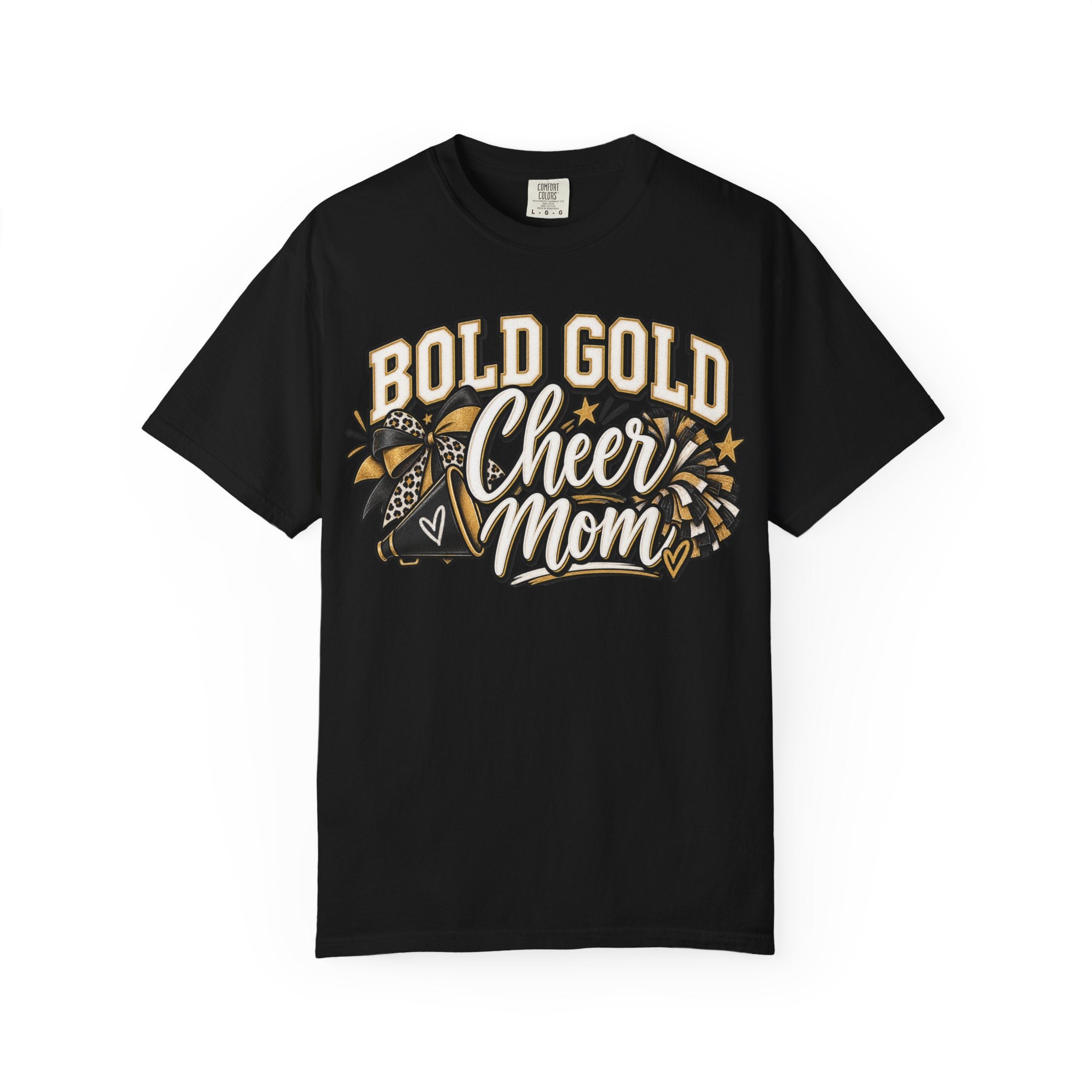 Bold Gold Cheer Mom T-Shirt – Pom Pom Cheerleader Mom Tee