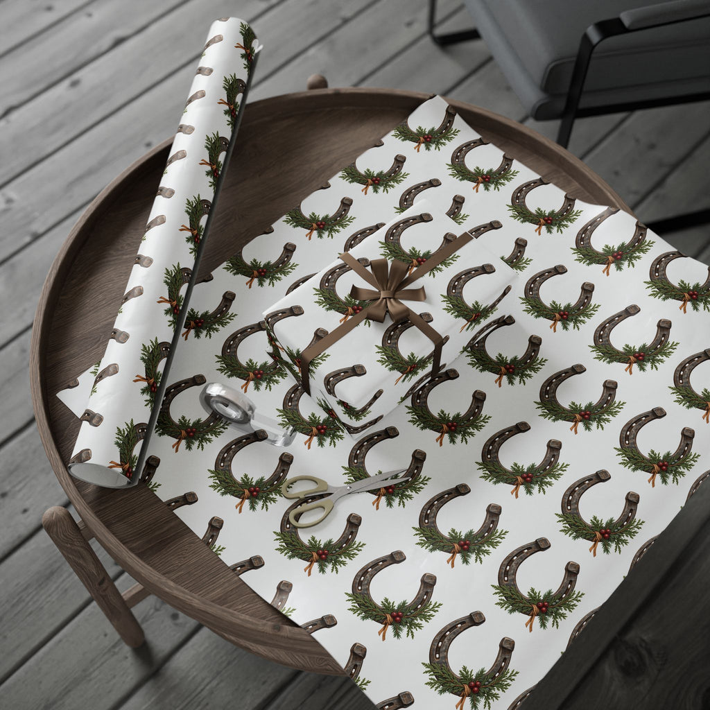 Rustic Horseshoe & Evergreen Wrapping Paper