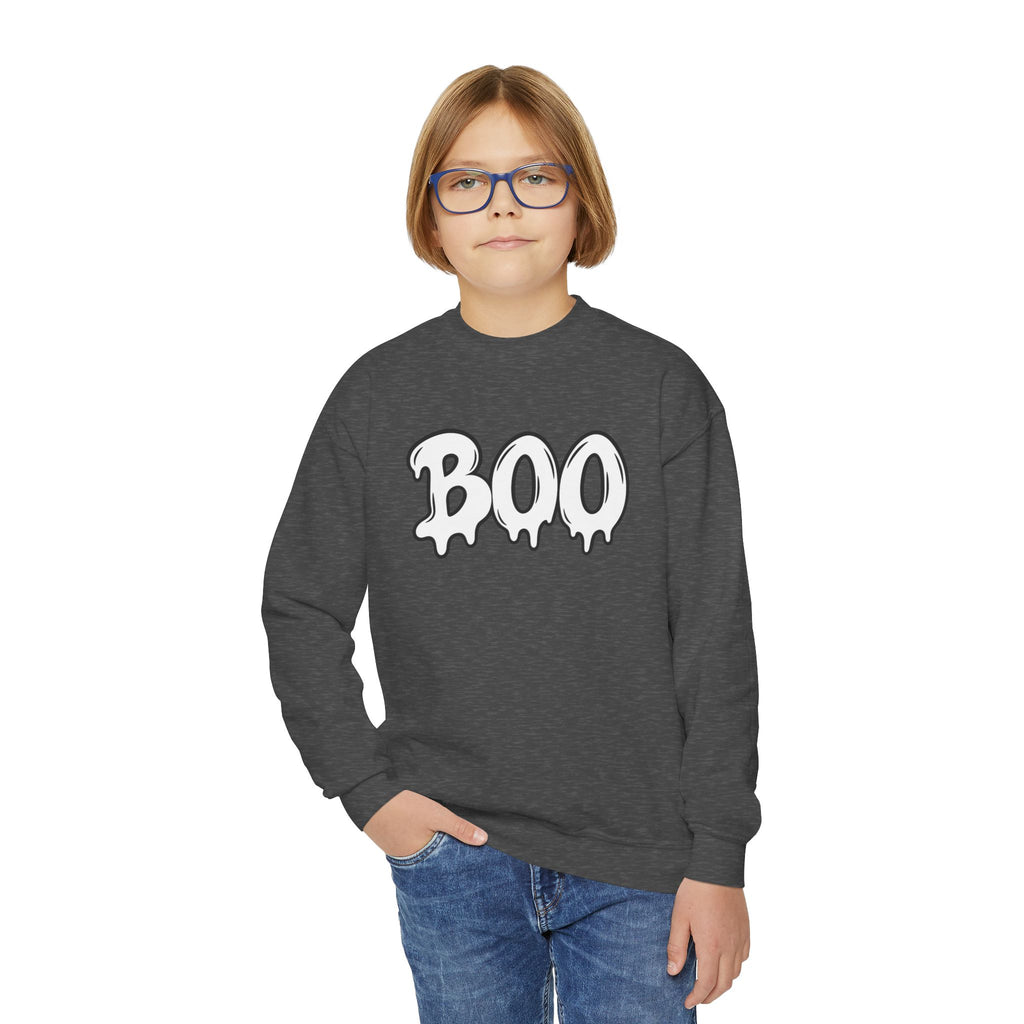 Youth Sweatshirt - 'BOO' Halloween Crewneck (Spooky Drip Font)