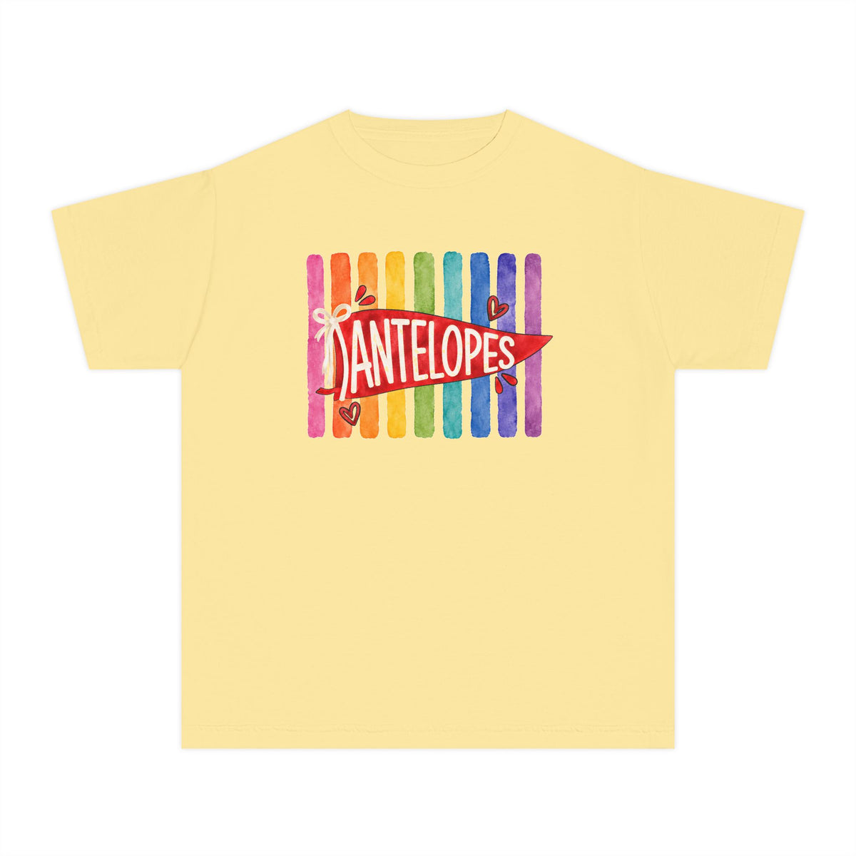 Youth Tee — Rainbow 'Antelopes' Pennant School Spirit Shirt