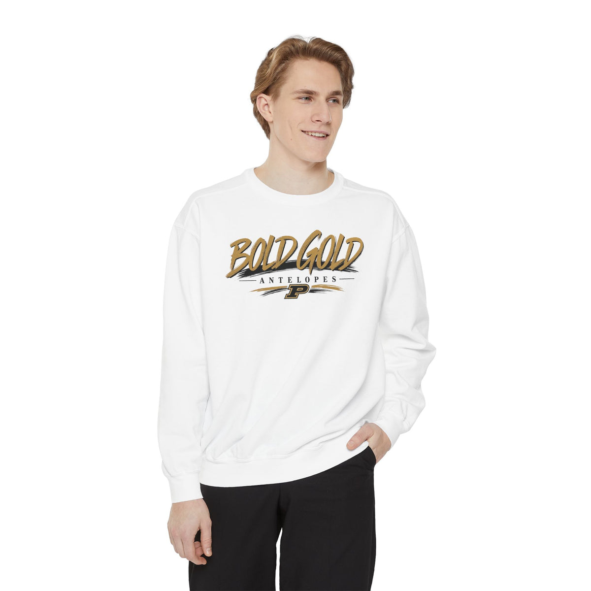 Bold Gold Antelopes Sweatshirt — Vintage Script Graphic Crewneck