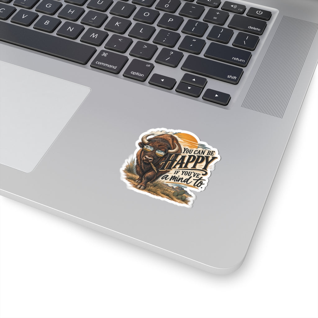 You Can Be Happy Buffalo Sticker — Retro Western Motivational Kiss-Cut Sticker