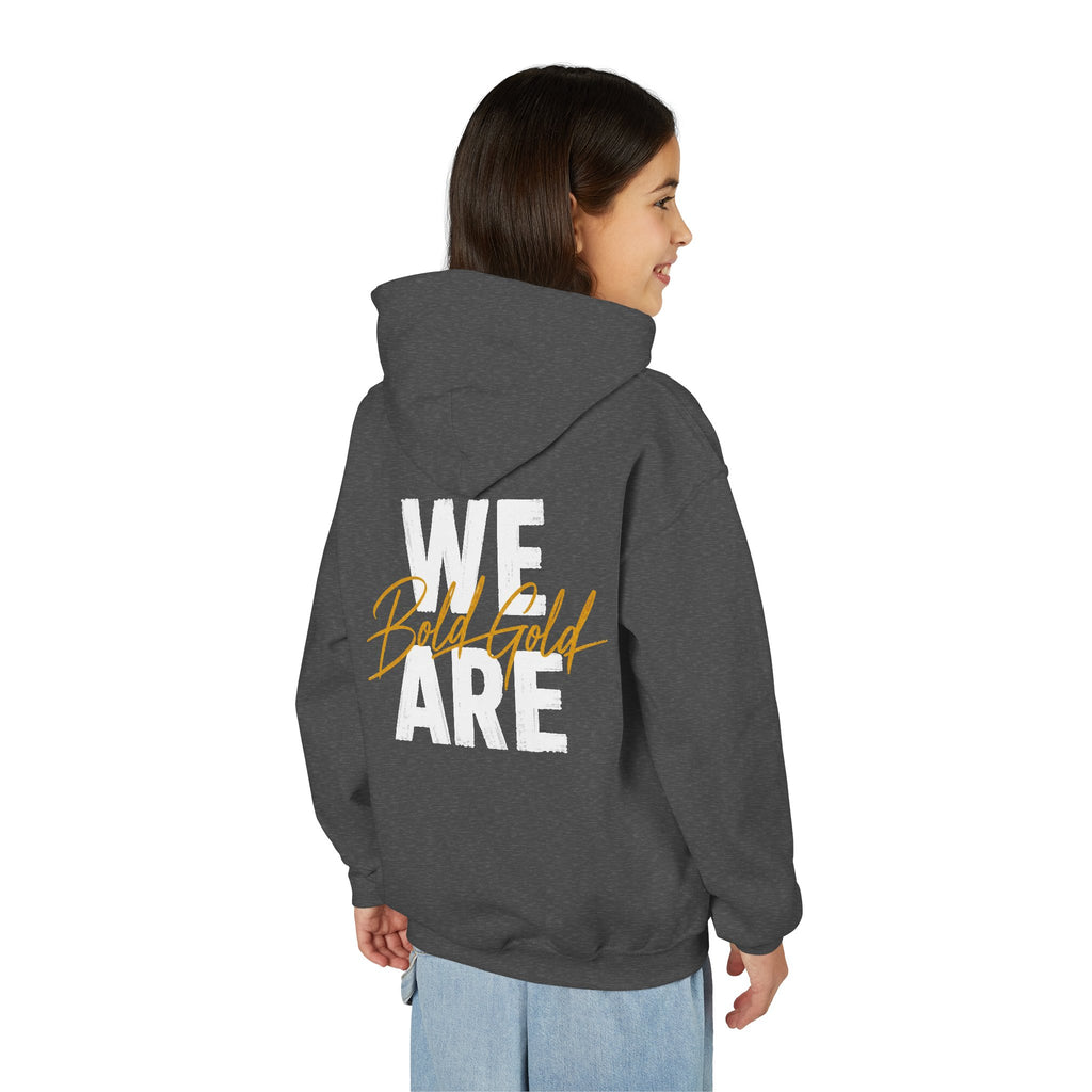 Youth Hoodie — “WE ARE” Bold Gold Script Team Pullover