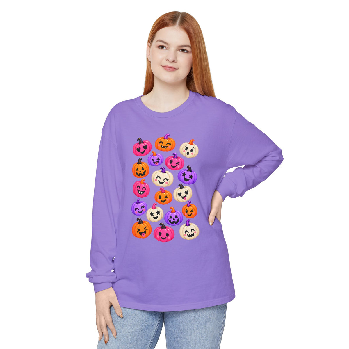 Cute Colorful Jack-o'-Lanterns Long Sleeve Tee — Halloween Pumpkin Shirt