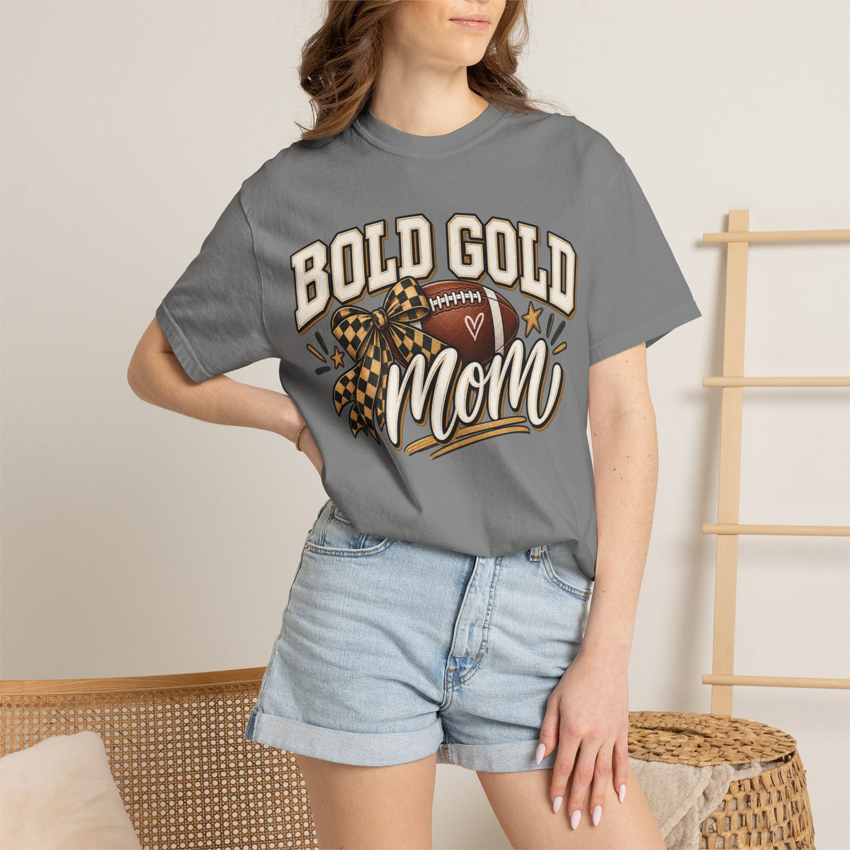 Bold Gold Mom Football T-Shirt – Football Design