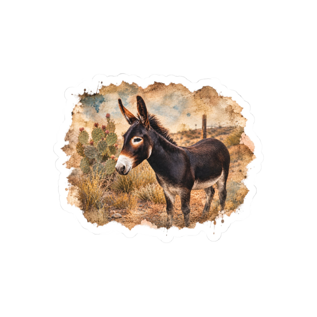 Donkey Desert Scene Kiss-Cut Sticker — Cute Wild Burro Laptop Decal