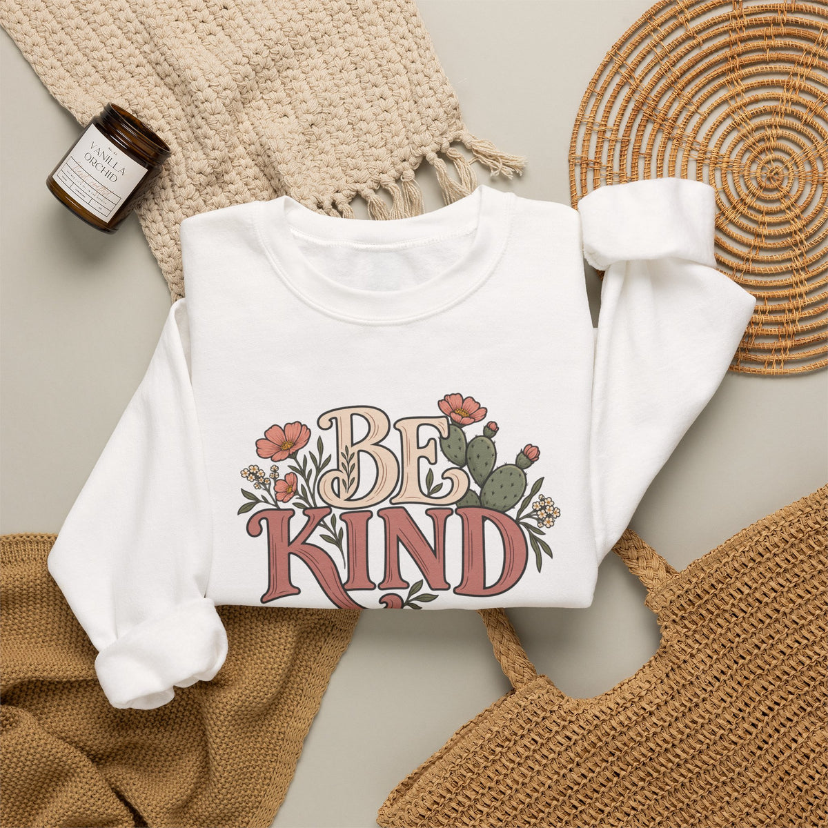 Be Kind Floral Crewneck Sweatshirt — Positive Message Cozy Pullover