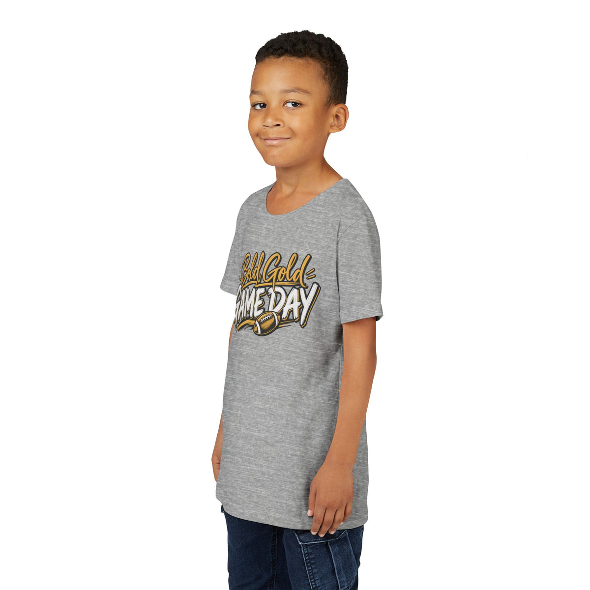 Youth Tee - "Bold Gold Gameday" Football Graphic