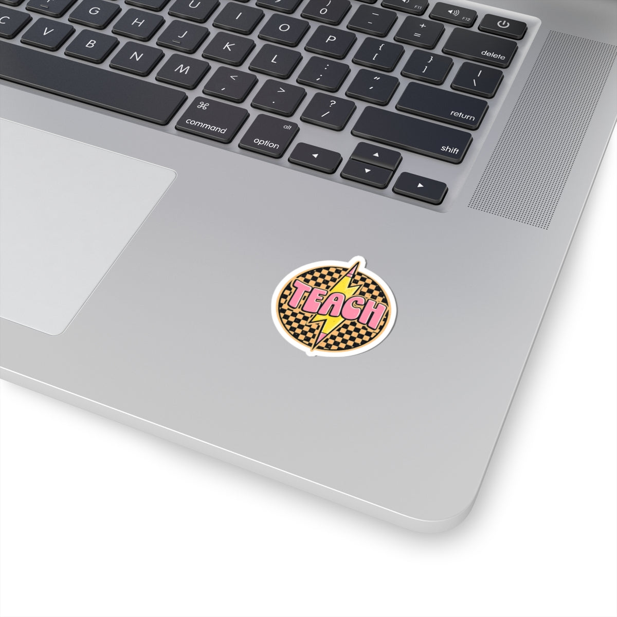 Teach Lightning Round Kiss-Cut Sticker — Retro Checkerboard Teacher Decal