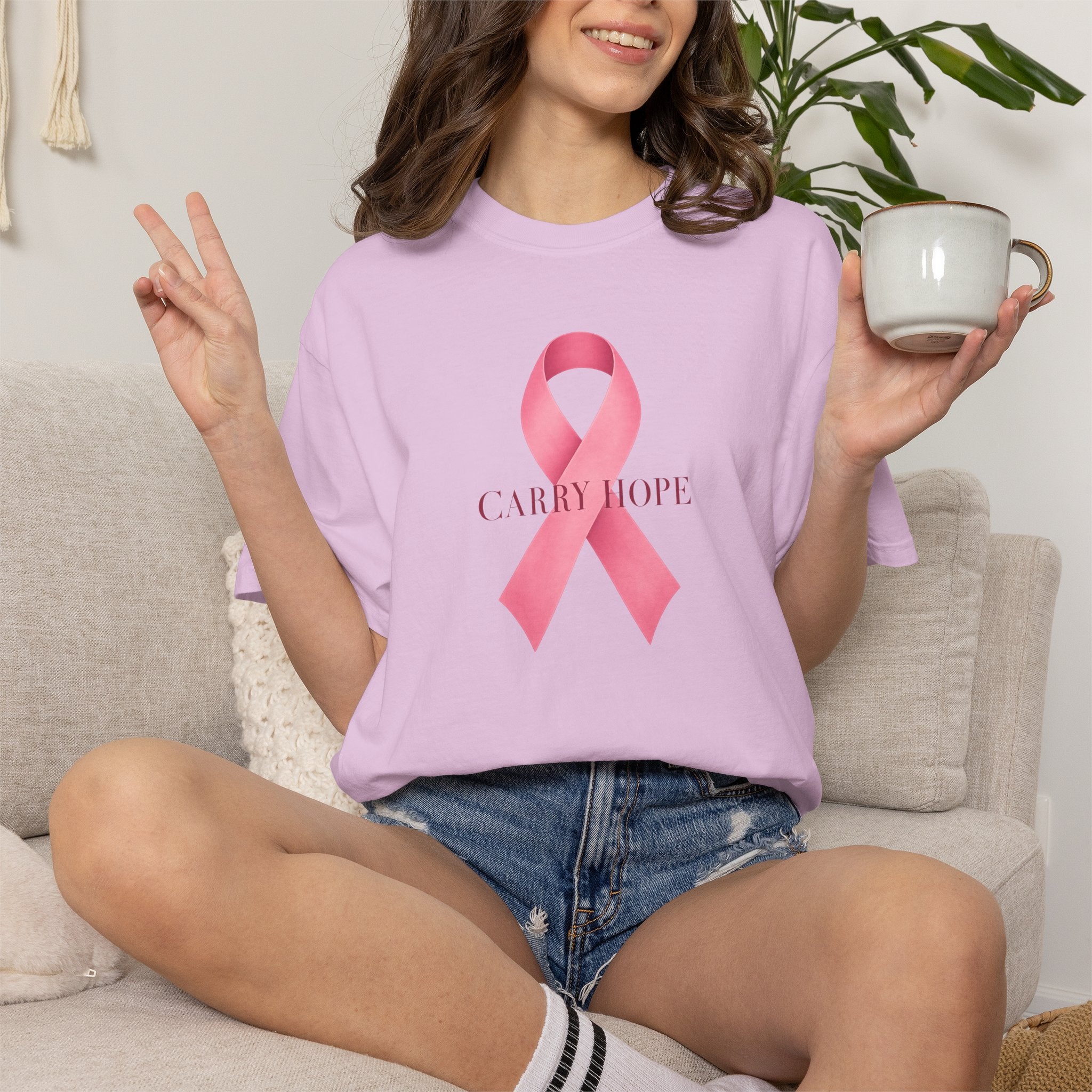 Breast Cancer Awareness T-Shirt — Pink Ribbon "Carry Hope"