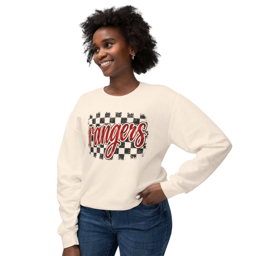 Rangers Checkerboard Crewneck Sweatshirt — Retro Script School Spirit