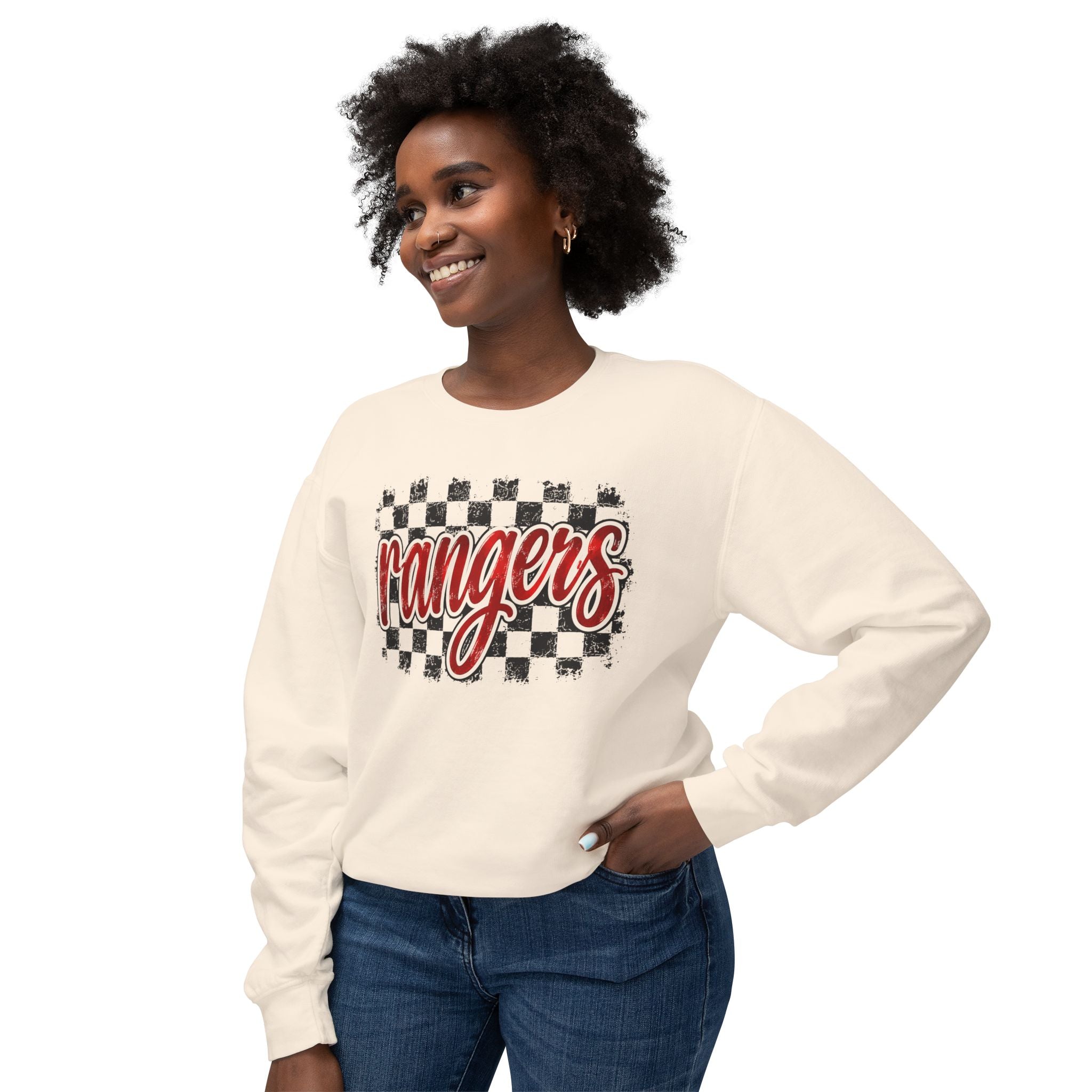 Rangers Checkerboard Crewneck Sweatshirt — Retro Script School Spirit